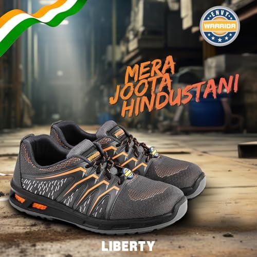 Liberty Warrior 3004-28 Safety Shoes for Men, Genuine Leather, Light Weight, Fibre Glass Toe, Industrial shoes for Men, Orange, Size-10UK - Image 3