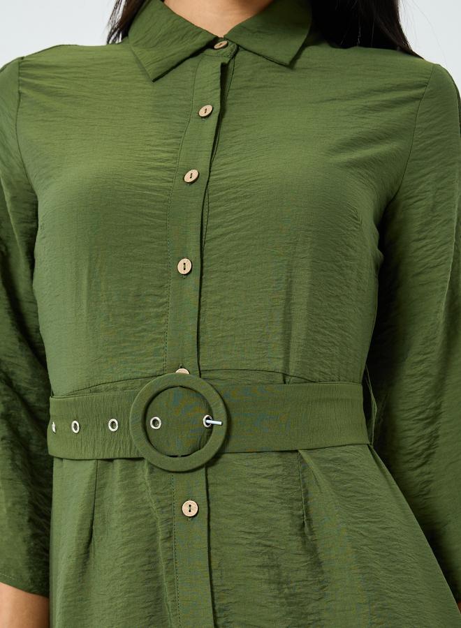 ستايلي فستان طويل بنمط قميص وحزام - Image 5