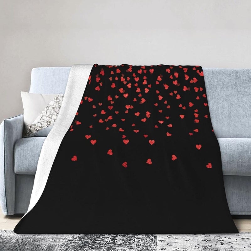 Red and White Valentine's Day Flannel 60"X50" Blanket - Soft and Light All Season Comfort Blanket - Travel, Home Décor - Image 1