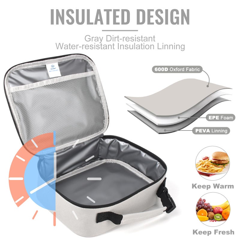 Genteen Lunch Box Kids,Insulated Lunch Bag Kids Boys Girls,Soft Bag Small Cooler Back to School Thermal Meal Tote Kit Lunch Box for School,Work,Outdoor (Gray) - Image 3