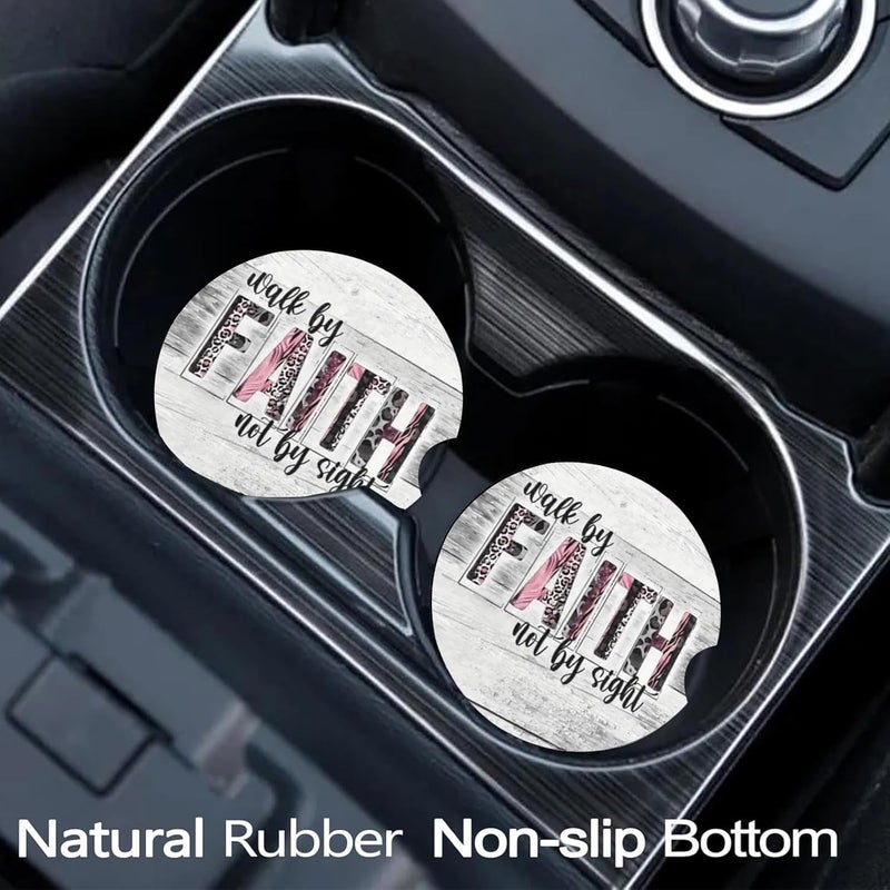 Ldntly Car Coasters for Cup Holders,2 Pack Christian Gifts Car Cup Holder Coasters,2.75" Universal Size Anti Slip Rubber Mat,Automotive Cup Holder Decal Decor Accessories,Walk by Faith Gifts for Women,Men - Image 2