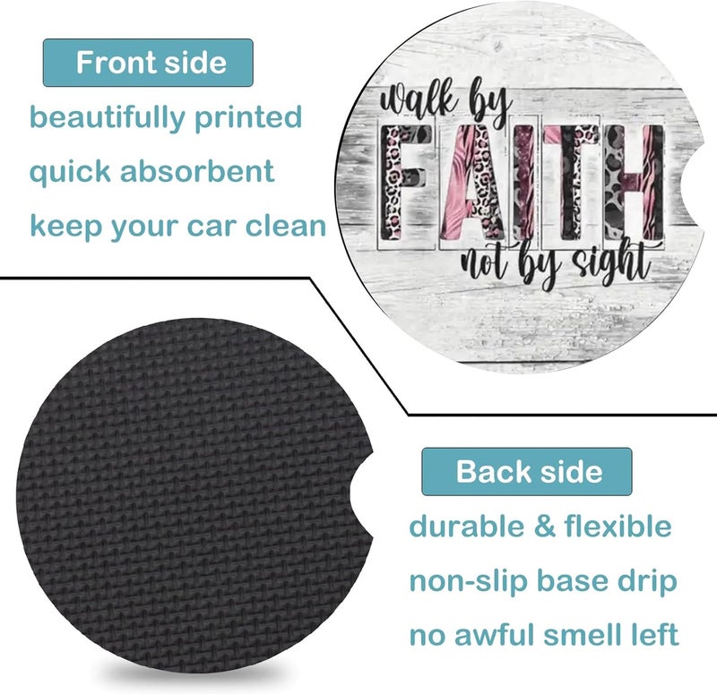 Ldntly Car Coasters for Cup Holders,2 Pack Christian Gifts Car Cup Holder Coasters,2.75" Universal Size Anti Slip Rubber Mat,Automotive Cup Holder Decal Decor Accessories,Walk by Faith Gifts for Women,Men - Image 3