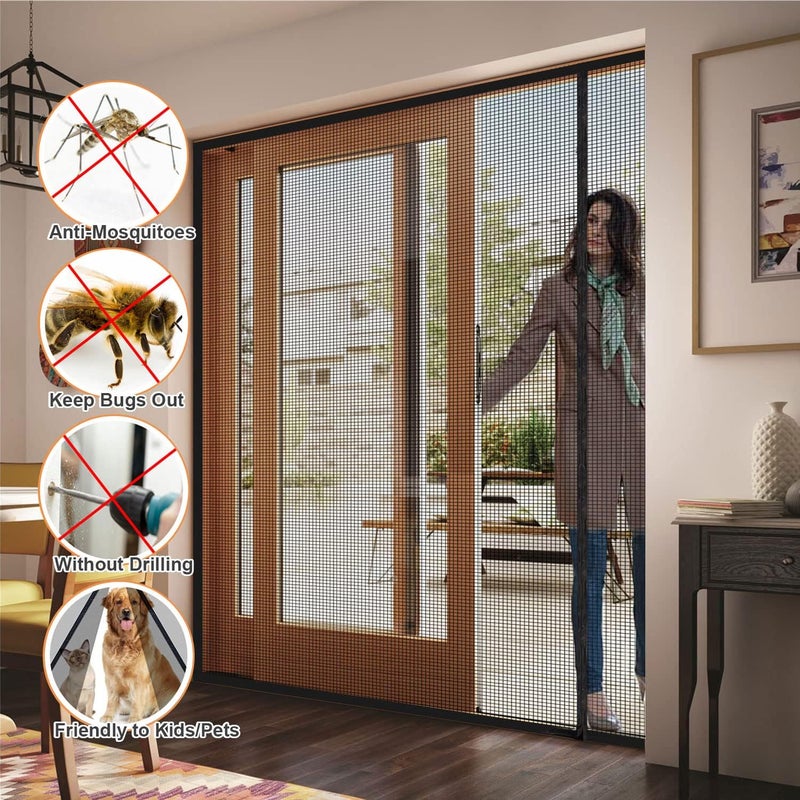 Risareyi Magnetic Mosquito Net in Fiberglass 230x230 cm, Fine Net, Side Opening Curtain Magnetic Mosquito Nets for Doors Windows for Balcony Automatic Closing, Mosquito Net with Magnet, Grey - Image 2