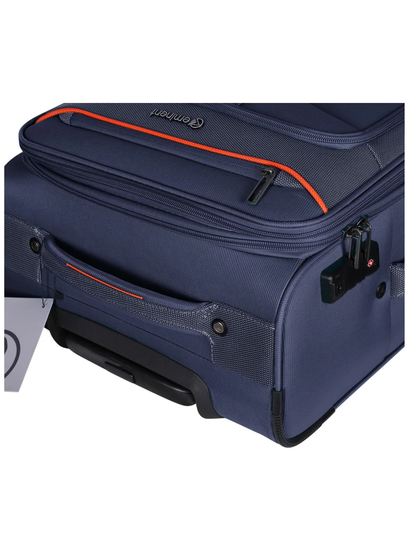 إيمينينت Unisex Soft Travel Bag Trolley Luggage Set of 3 Polyester Lightweight Expandable 4 Double Spinner Wheeled Suitcase with 3 Digit TSA lock E788 Navy Blue