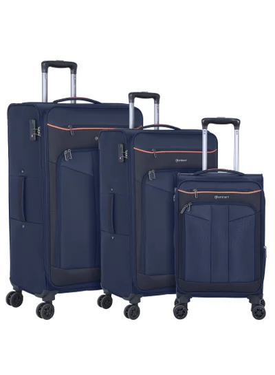 eminent Unisex Soft Travel Bag Trolley Luggage Set of 3 Polyester Lightweight Expandable 4 Double Spinner Wheeled Suitcase with 3 Digit TSA lock E788 Navy Blue