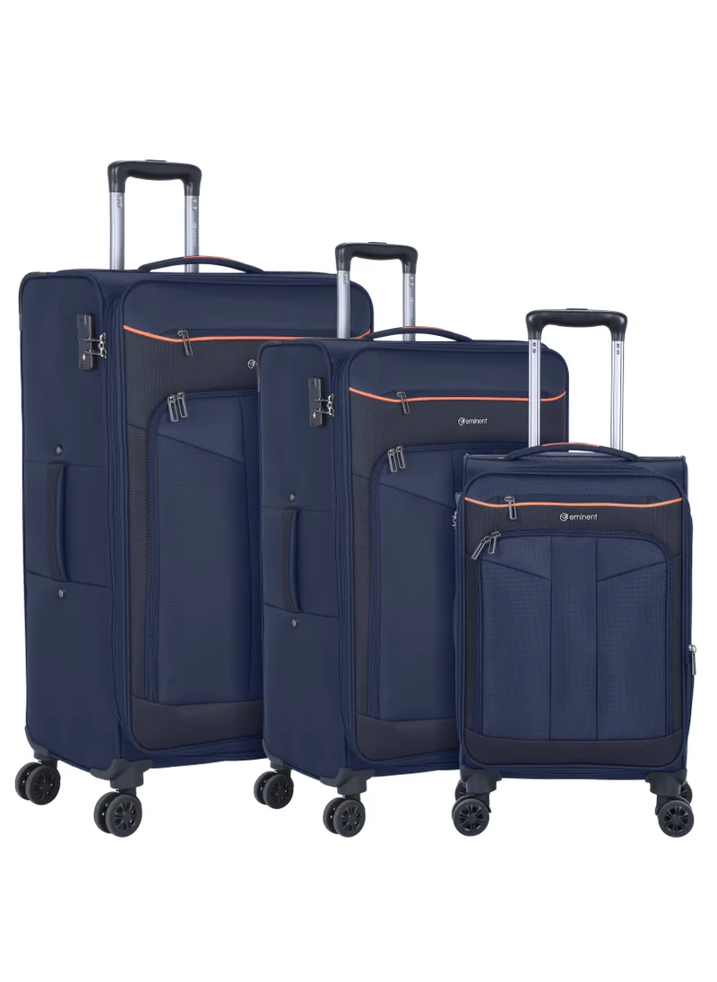 إيمينينت Unisex Soft Travel Bag Trolley Luggage Set of 3 Polyester Lightweight Expandable 4 Double Spinner Wheeled Suitcase with 3 Digit TSA lock E788 Navy Blue