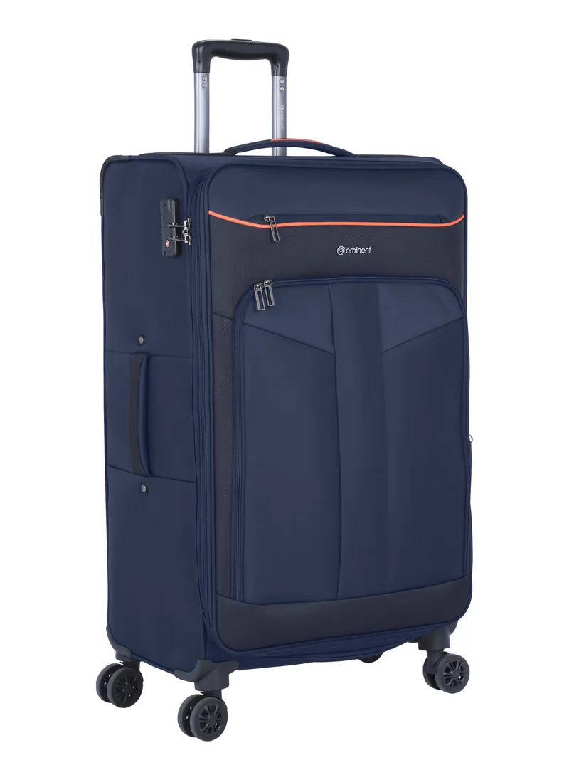 إيمينينت Unisex Soft Travel Bag Trolley Luggage Set of 3 Polyester Lightweight Expandable 4 Double Spinner Wheeled Suitcase with 3 Digit TSA lock E788 Navy Blue