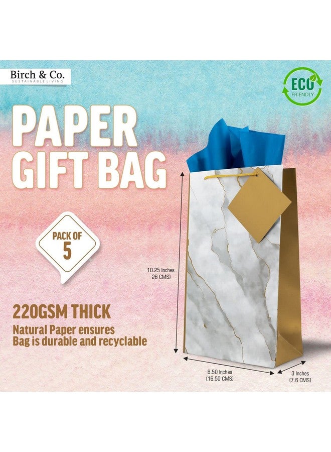 Birch & Co. Gift Bags - Paper Bags for Return Gifts - Small Carry Bags for Gifting - Small Paper Bags -Goodie Bags with Tissue and Thank You Card - Gift Covers - Pack Of 5, Marble, multi color - Image 2