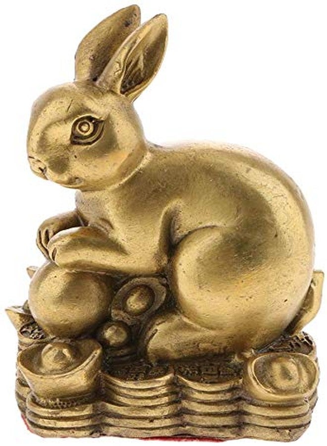 FRECI Rabbit Statue Brass Feng Shui Ornament Money Lucky Coin Zodiac Animal Figurines Animal Model Table Top Decor for Office Bookshelf Gifts - Rabbit - Image 3