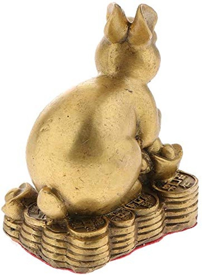 FRECI Rabbit Statue Brass Feng Shui Ornament Money Lucky Coin Zodiac Animal Figurines Animal Model Table Top Decor for Office Bookshelf Gifts - Rabbit - Image 2