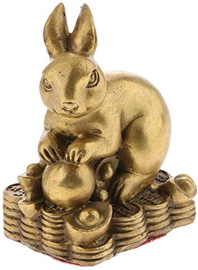 FRECI Rabbit Statue Brass Feng Shui Ornament Money Lucky Coin Zodiac Animal Figurines Animal Model Table Top Decor for Office Bookshelf Gifts - Rabbit - Image 1