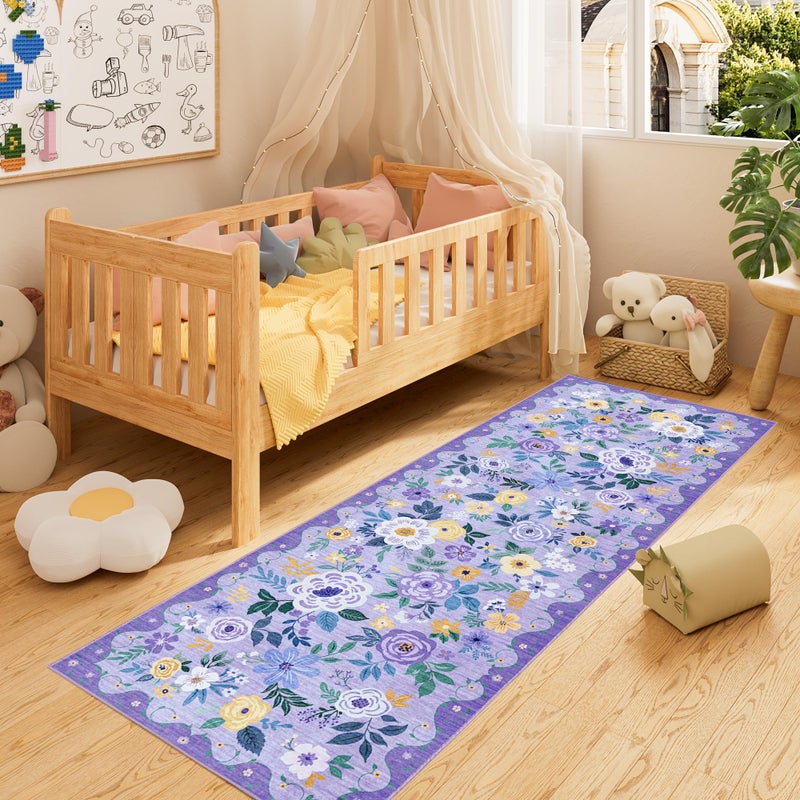 DUKINO 2x3 Rugs for Entryway, Floral Indoor Washable Door Mat, Non Slip Boho Small Rug for Kitchen, Soft Low Pile Front Door Throw Rug for Entrance, Bedroom, Kitchen, Laundry, Bathroom, Purple - Image 4