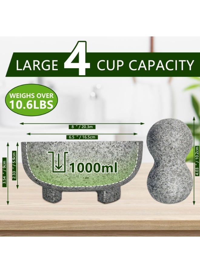 8 Inch Granite Mortar and Pestle Set, 4 Cup Natural Stone Grinder, Heavy Duty Molcajete for Guacamole, Spices, Herbs, Salsa and Pesto - Image 3