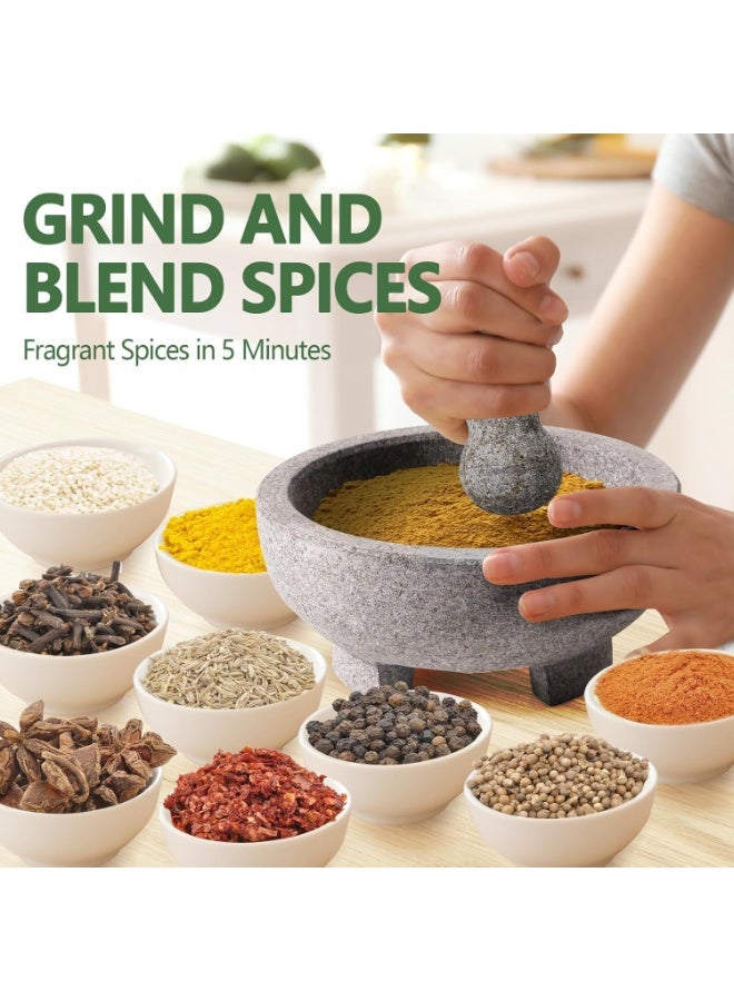 8 Inch Granite Mortar and Pestle Set, 4 Cup Natural Stone Grinder, Heavy Duty Molcajete for Guacamole, Spices, Herbs, Salsa and Pesto - Image 2