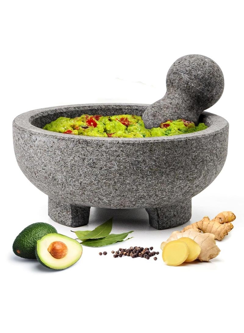 8 Inch Granite Mortar and Pestle Set, 4 Cup Natural Stone Grinder, Heavy Duty Molcajete for Guacamole, Spices, Herbs, Salsa and Pesto - Image 1