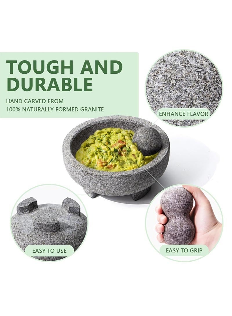 8 Inch Granite Mortar and Pestle Set, 4 Cup Natural Stone Grinder, Heavy Duty Molcajete for Guacamole, Spices, Herbs, Salsa and Pesto - Image 4