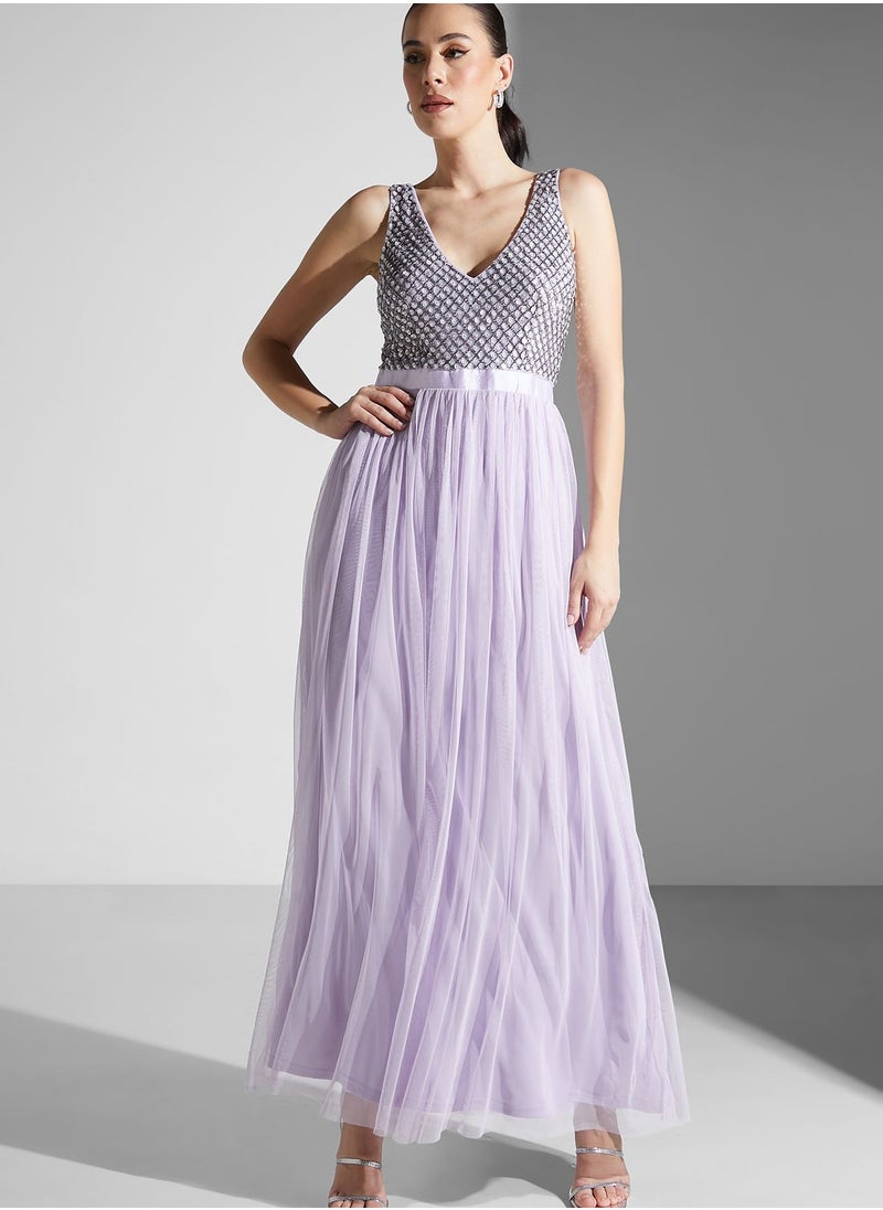 QUIZ - Sequin Lace Detail Dress - Image 1
