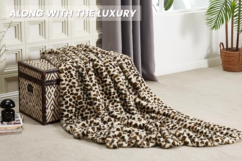 JONIYEAR Cozy Plush Brown Cheetah Faux Rabbit Fur Throw Blanket 50" x 60",Decorative Thick Fuzzy Leopard Lap Blankets for Women, Soft Fluffy Animal Printed Warm Shaggy Blanket for Winter Fall, Beige - Image 4