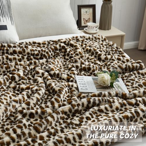 JONIYEAR Cozy Plush Brown Cheetah Faux Rabbit Fur Throw Blanket 50" x 60",Decorative Thick Fuzzy Leopard Lap Blankets for Women, Soft Fluffy Animal Printed Warm Shaggy Blanket for Winter Fall, Beige - Image 2
