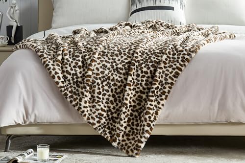 JONIYEAR Cozy Plush Brown Cheetah Faux Rabbit Fur Throw Blanket 50" x 60",Decorative Thick Fuzzy Leopard Lap Blankets for Women, Soft Fluffy Animal Printed Warm Shaggy Blanket for Winter Fall, Beige - Image 3