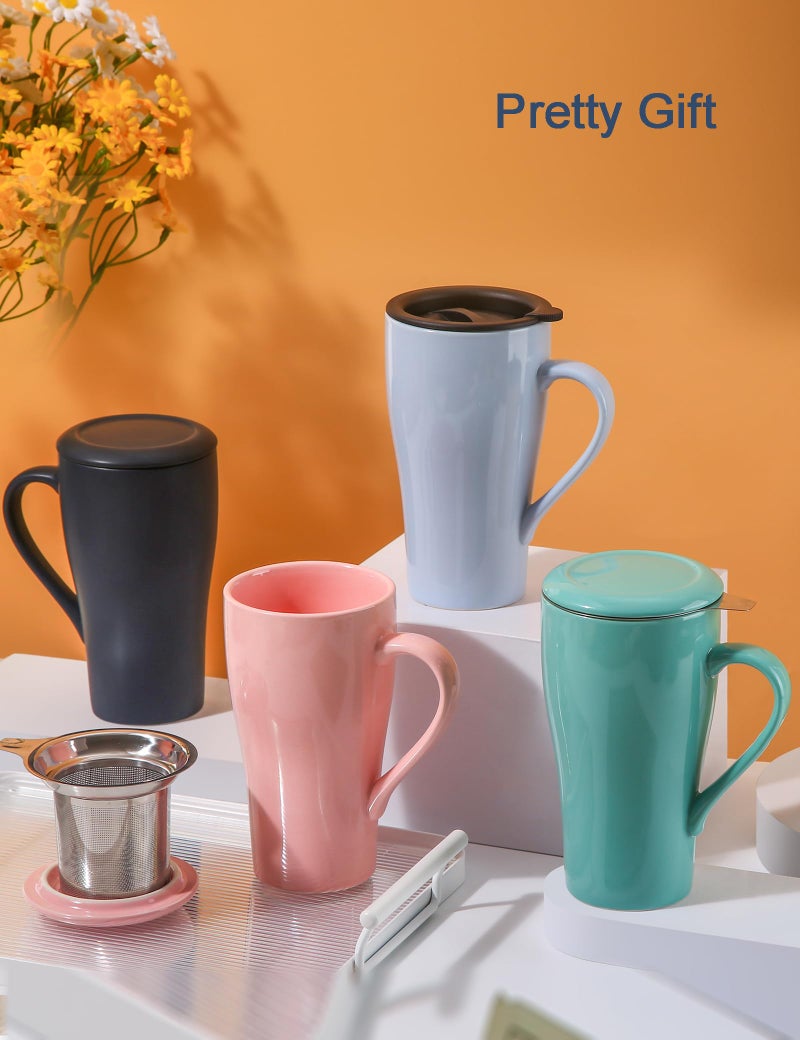 ARRADEN Tea Cup with Infuser and Lid, 18oz Large Steeper Mug, Ceramic Tea Infuser Mug with Silicone Lid, Teacup for Home, Office, Dishwasher & Microwave Safe (Lilac) - Image 4