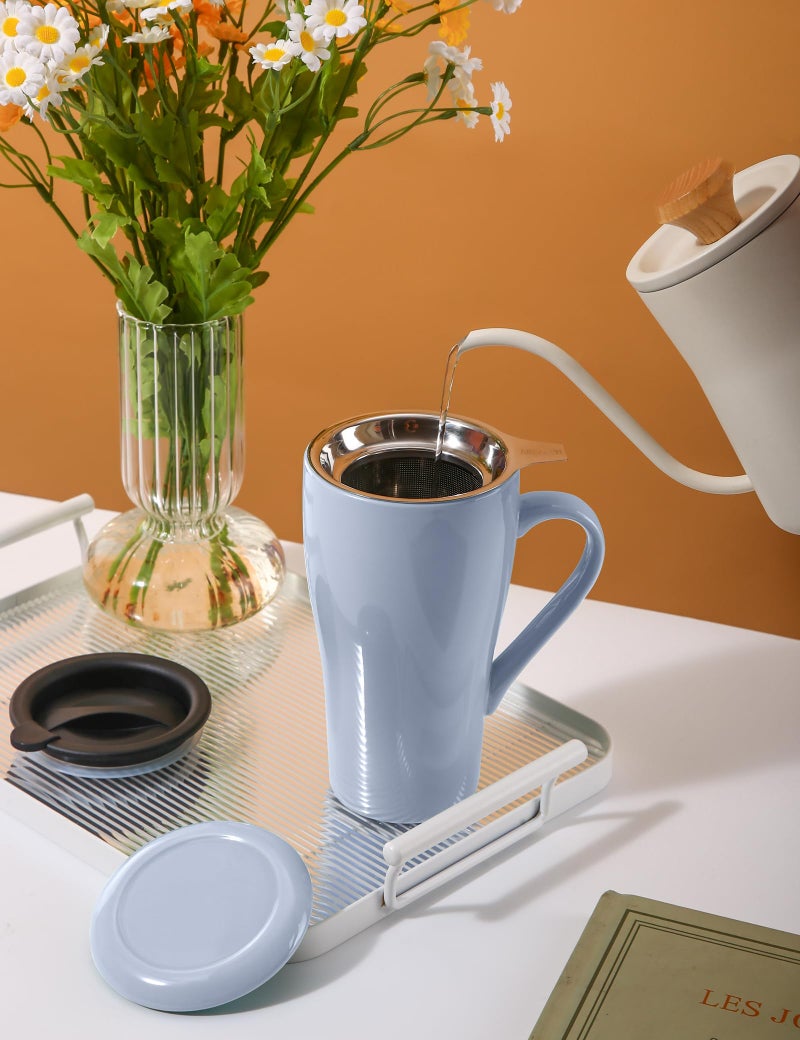 ARRADEN Tea Cup with Infuser and Lid, 18oz Large Steeper Mug, Ceramic Tea Infuser Mug with Silicone Lid, Teacup for Home, Office, Dishwasher & Microwave Safe (Lilac) - Image 3