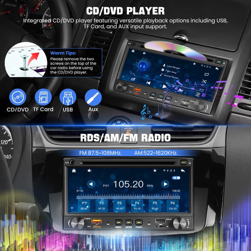 WOWiViD [QLED Screen Upgrade] 7" Double Din Car Stereo CD DVD Player, Wireless CarPlay and Android Auto, Bluetooth 5.3, 240W 4.2-Channel Audio Output, MirrorLink, Backup Camera, AM/FM Type-A/C - Image 4