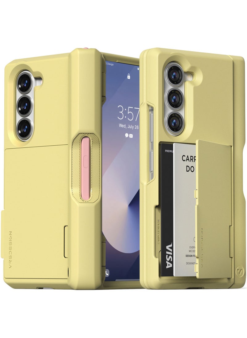 VRS Design Terra Guard Modern GO S [S-Pen Holder Edition] Samsung Galaxy Z Fold 6 Case Cover Wallet with [2 Card Holder] Compartment & [Hinge Protection] - Lemonade  - Image 1