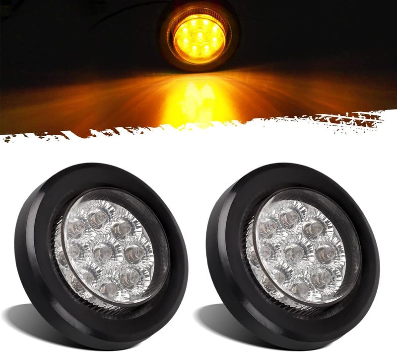 Partsam 2Pcs 2" Amber 9LED Marker Clearance Lights, Flush Mount, wiht Grommet and Pigtail, Clear Lens, 2 inch round led trailer lights - Image 1