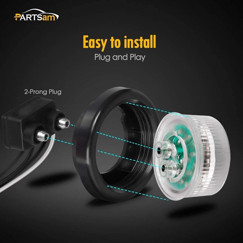 Partsam 2Pcs 2" Amber 9LED Marker Clearance Lights, Flush Mount, wiht Grommet and Pigtail, Clear Lens, 2 inch round led trailer lights - Image 4