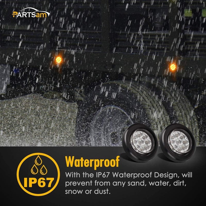 Partsam 2Pcs 2" Amber 9LED Marker Clearance Lights, Flush Mount, wiht Grommet and Pigtail, Clear Lens, 2 inch round led trailer lights - Image 3