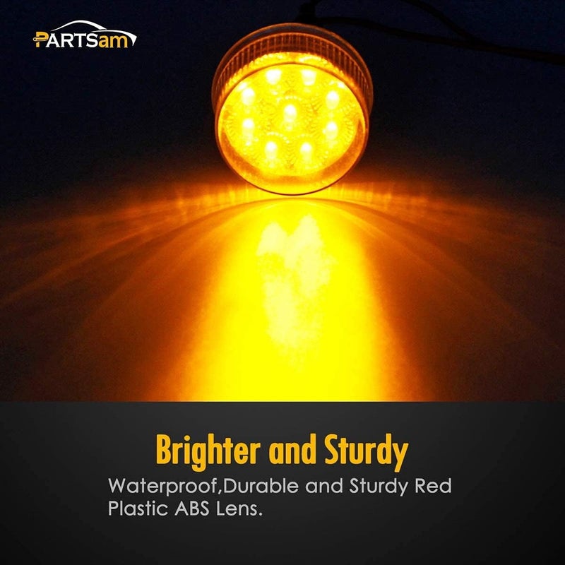 Partsam 2Pcs 2" Amber 9LED Marker Clearance Lights, Flush Mount, wiht Grommet and Pigtail, Clear Lens, 2 inch round led trailer lights - Image 2