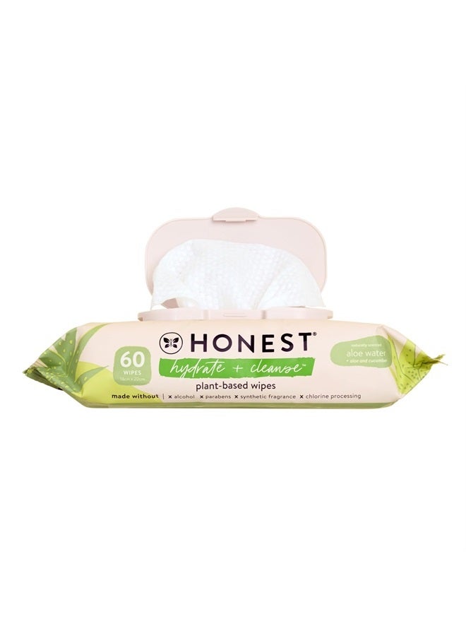 The Honest Company Hydrate + Cleanse Naturally Scented Wipes | Cleansing Multi-Tasking Wipes | 99% Water, Plant-Based, Hypoallergenic | Aloe + Cucumber, 60 Count - Image 1