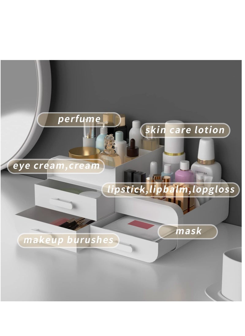 Excefore - Makeup Organiser Cosmetic Storage Box, Make up Organizer Dressing Table Plastic Cosmetics Holder with Drawer, Vanity Cosmetic Stand Containers for Beauty Skincare Jewellery, White - Image 1