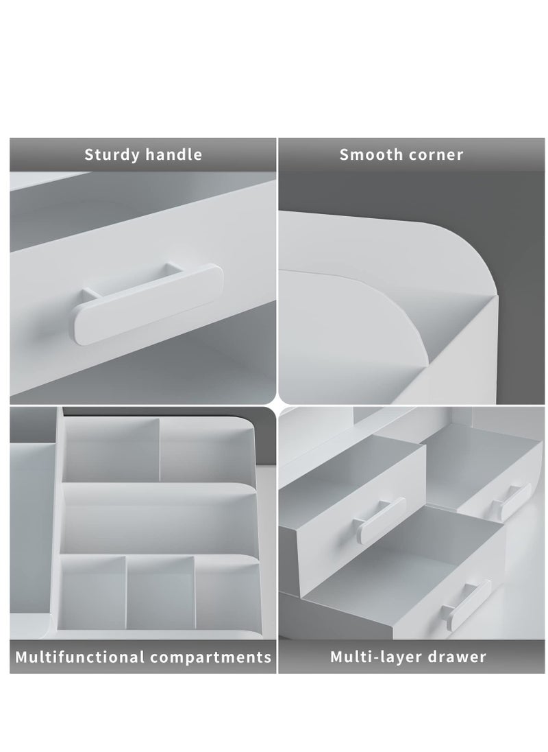 Excefore - Makeup Organiser Cosmetic Storage Box, Make up Organizer Dressing Table Plastic Cosmetics Holder with Drawer, Vanity Cosmetic Stand Containers for Beauty Skincare Jewellery, White - Image 1