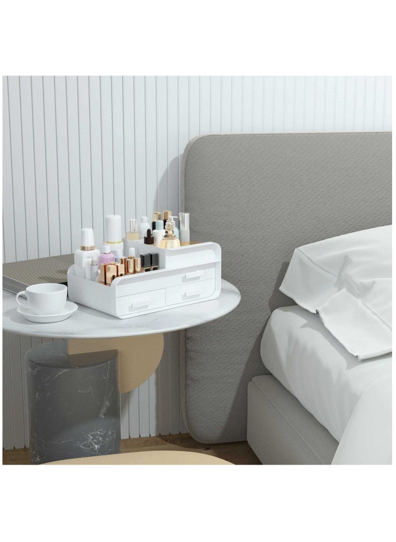 Excefore - Makeup Organiser Cosmetic Storage Box, Make up Organizer Dressing Table Plastic Cosmetics Holder with Drawer, Vanity Cosmetic Stand Containers for Beauty Skincare Jewellery, White - Image 1