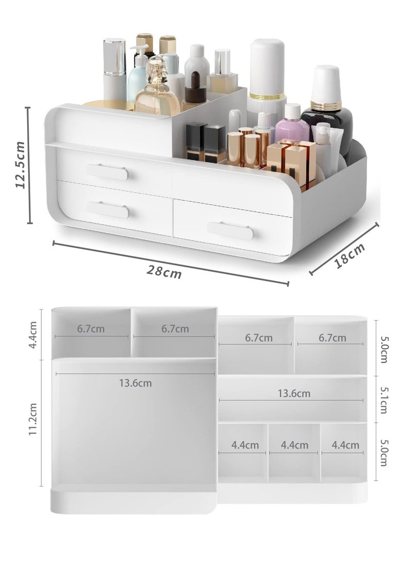 Excefore - Makeup Organiser Cosmetic Storage Box, Make up Organizer Dressing Table Plastic Cosmetics Holder with Drawer, Vanity Cosmetic Stand Containers for Beauty Skincare Jewellery, White - Image 1