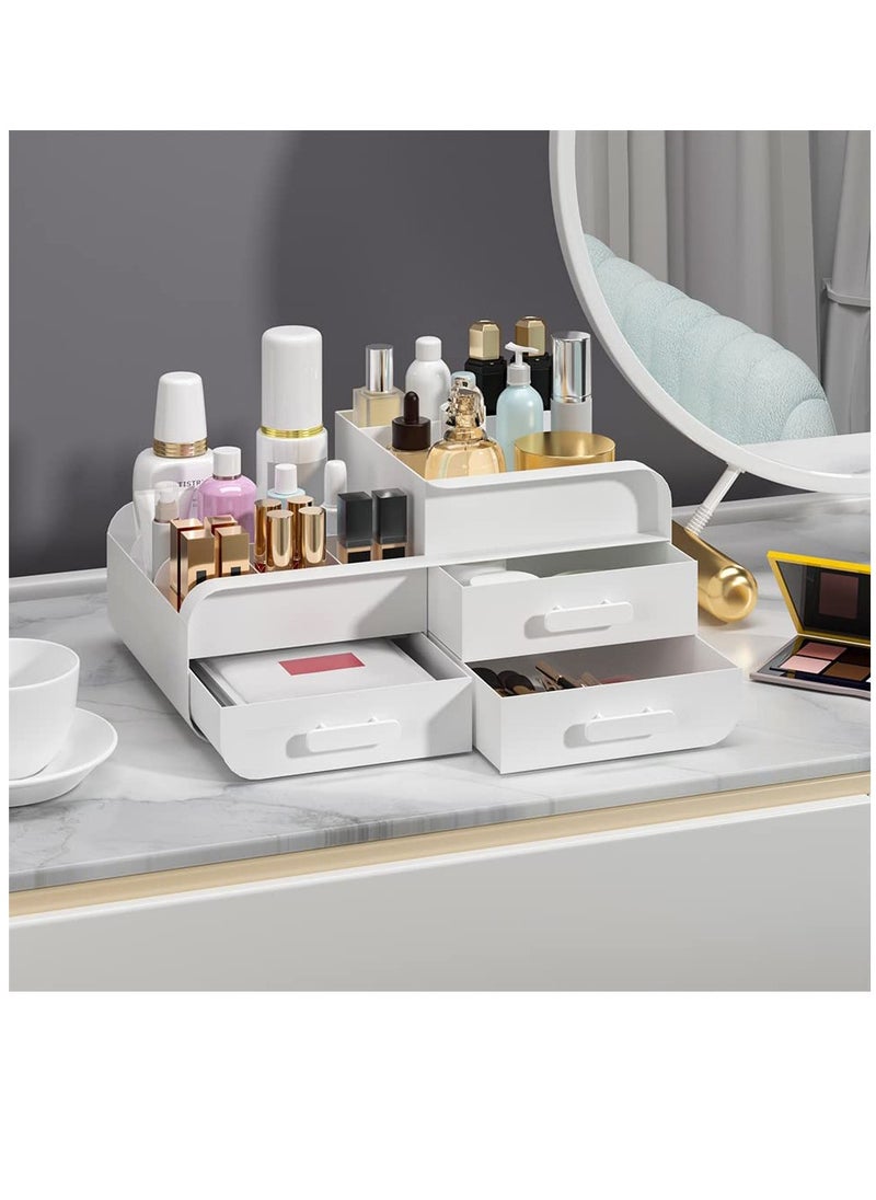 Excefore - Makeup Organiser Cosmetic Storage Box, Make up Organizer Dressing Table Plastic Cosmetics Holder with Drawer, Vanity Cosmetic Stand Containers for Beauty Skincare Jewellery, White - Image 1