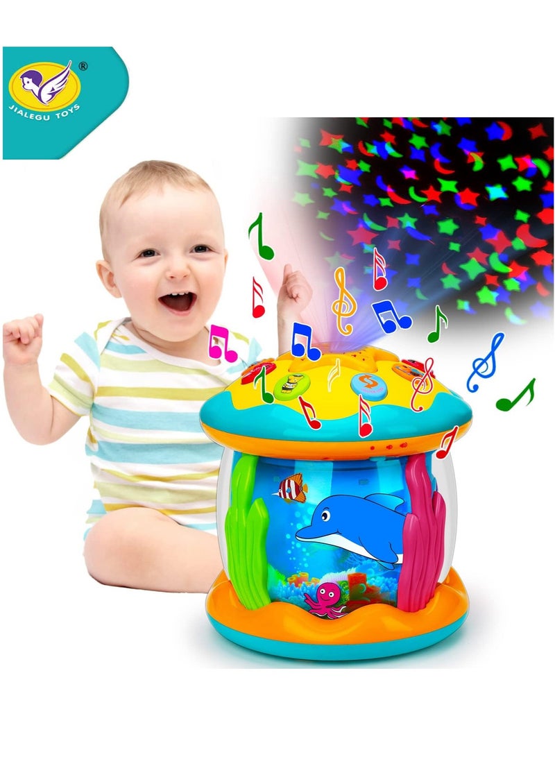 جياليجو تويز ألعاب أطفال، جهاز عرض موسيقي على شكل محيط، جهاز تعليمي دوار على البطن، جهاز إضاءة للزحف، ألعاب أطفال رضع بعمر 12 شهرًا فما فوق، أطفال صغار، أولاد، بنات، أعياد الميلاد - Image 1