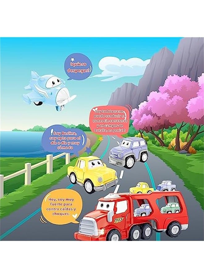 Strollers Toys for Boy, 5 in 1 Toy Car Transport Truck with 3 Mini Cars and 1 Airplane, Kids Toy Vehicles with Light and Sounds, Gift for Boys and Girls 3+ Years Old - Image 2