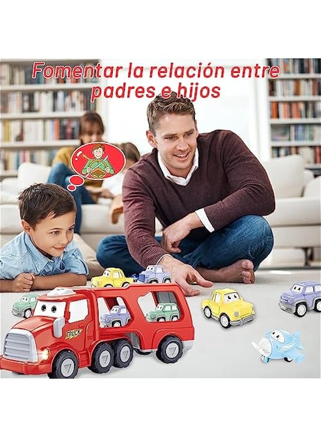 Strollers Toys for Boy, 5 in 1 Toy Car Transport Truck with 3 Mini Cars and 1 Airplane, Kids Toy Vehicles with Light and Sounds, Gift for Boys and Girls 3+ Years Old - Image 5
