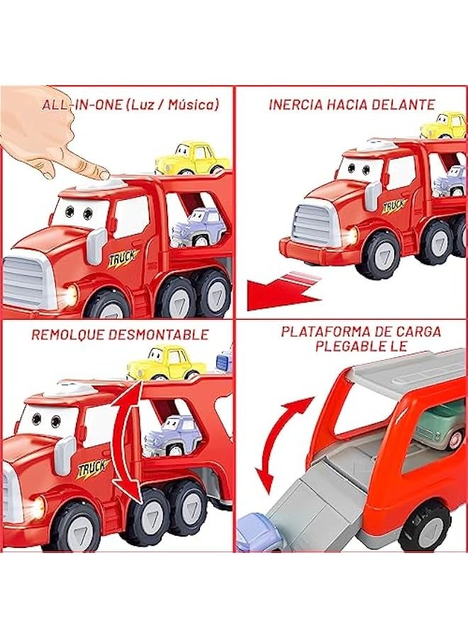 Strollers Toys for Boy, 5 in 1 Toy Car Transport Truck with 3 Mini Cars and 1 Airplane, Kids Toy Vehicles with Light and Sounds, Gift for Boys and Girls 3+ Years Old - Image 3