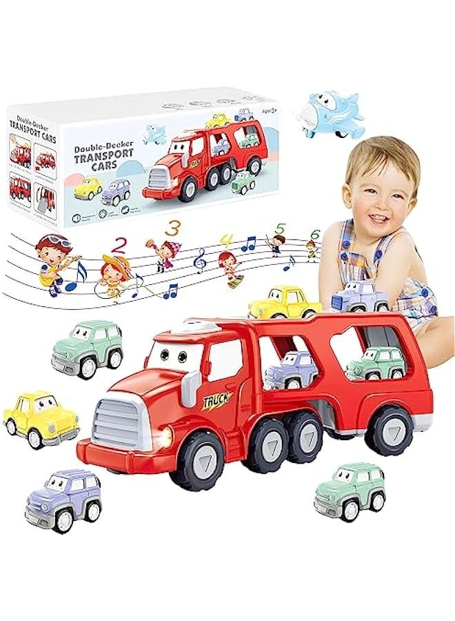 Strollers Toys for Boy, 5 in 1 Toy Car Transport Truck with 3 Mini Cars and 1 Airplane, Kids Toy Vehicles with Light and Sounds, Gift for Boys and Girls 3+ Years Old - Image 1