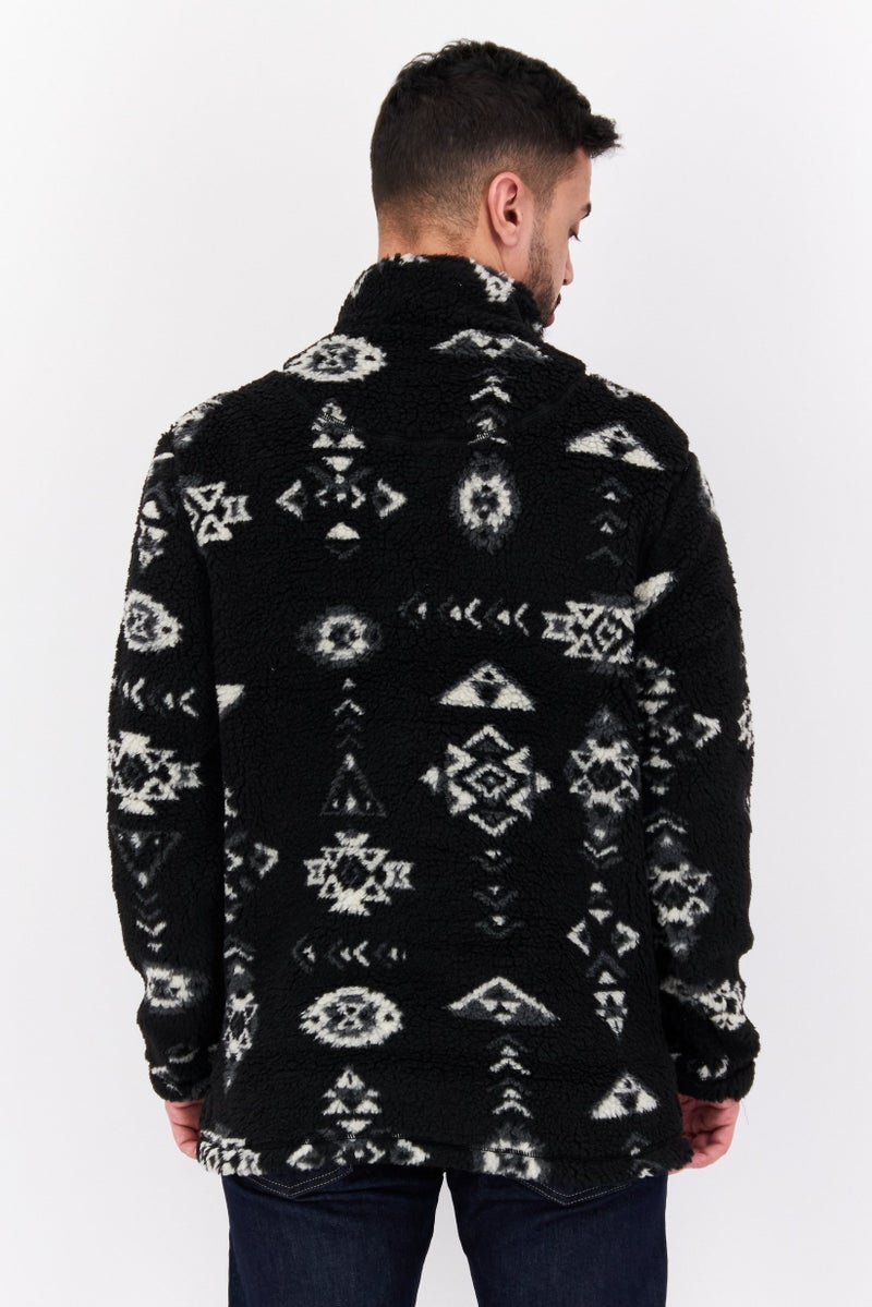 TRUE GRIT Men Mock Neck Allover Printed Long Sleeves Sweatshirt, Black  - Image 3
