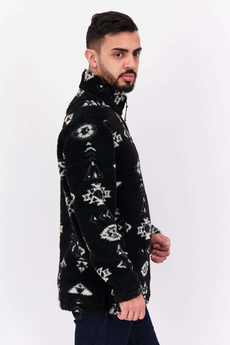 TRUE GRIT Men Mock Neck Allover Printed Long Sleeves Sweatshirt, Black - Image 2