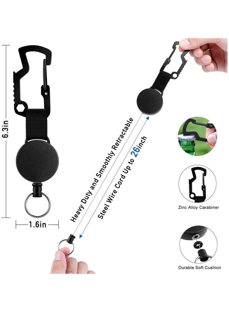 2 Pieces Retractable Keyring Heavy-Duty Key Chain Black Extendable Key Chain Retractable Badge Holder Reel Key Lanyard Reel Key Chain Retractable Badge Holder