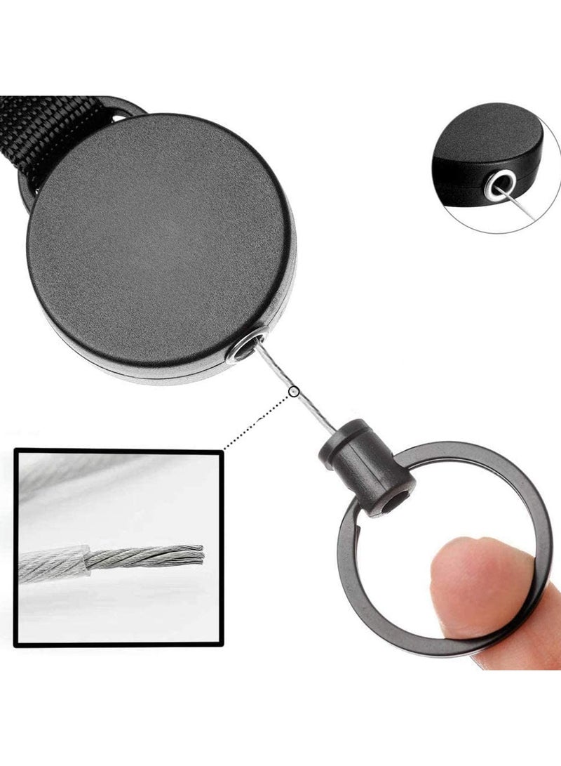 2 Pieces Retractable Keyring Heavy-Duty Key Chain Black Extendable Key Chain Retractable Badge Holder Reel Key Lanyard Reel Key Chain Retractable Badge Holder