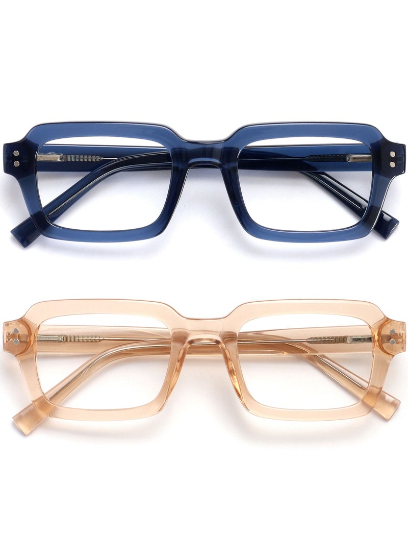 OPULIZE نظارات قراءة مضادة للضوء الأزرق EDG للنساء والرجال، عدسات مضادة للانعكاس ومضادة للتوهج للكمبيوتر والألعاب، إطار مستطيل عتيق، حماية من الأشعة فوق البنفسجية وإجهاد العين، أزرق وردي +2.00 (عبوة من 2) - Image 1