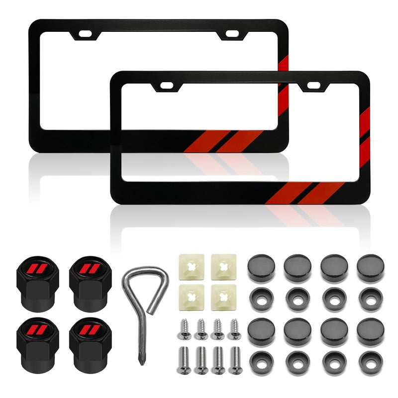 DGDRHZ License Plate for Dodge Premium Black Steel License Plate Holder Compatible All Vehicle License Plate Tag Cover Fit Accessories Included (red) (for Dodge) - Image 1