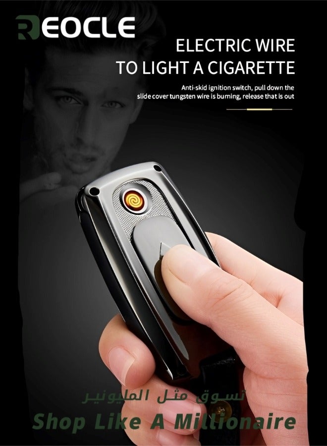 REOCLE Metal Multifunction Watch Cigarette Lighter Personalized Car Keychain Watch Multifunctional Rechargeable With Compass Gadgets - Image 4